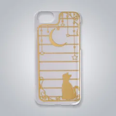 iPhone SE(第２世代)/8/7用クリアケース+プレート DECOSMA「ネコと月」