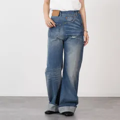 MM6 MAISON MARGIELA エムエムシックス メゾン マルジェラ デニム ツイストワイドレッグジーンズ S52LA0243 M30016 レディース ブルー コットン ワイドシルエット ダメージ加工のサムネイル