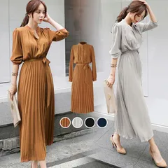 ロングワンピース ワンピース プリーツ シャツワンピース マキシ リボン 長袖 袖あり 袖付き きれいめ レディース マタニティ 春夏chaoliu39