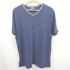 ◇ ⊂ Polo by Ralph Lauren ポロ バイ ラルフローレン コットン100％ 半袖 VネックTシャツ サイズL ネイビー系 メンズ E  【1507280013663】