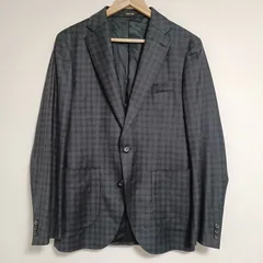 コムサメン シャドーチェック柄 テーラードジャケット Lサイズ チャコールグレー系 美品