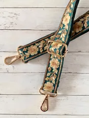 インド刺繍リボン スマホショルダー ショルダーストラップ ブルーグリーンゴールド