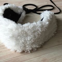 ファーヘアバンド（リボンで結ぶタイプ・バニラ）