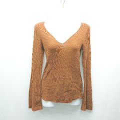 ◇ UNIQLO ユニクロ Mame Kurogouchiコラボ Vネック リブ生地 綺麗め 長袖 ニット サイズM ブラウン レディース E 【1309250018223】