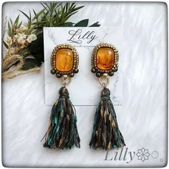 #660大ぶり/ビーズ刺繍/タッセル/アンティーク/ハンドメイドピアスイヤリング