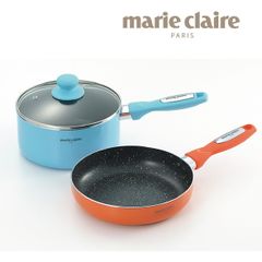 マリクレール カラーズ アルミ片手鍋18cm＆アルミ 両手鍋 20cm MC-076R キッチン ギフト 新生活 フライパン グッズ 贈り物 アルミ かわいい　2個セット  送料無料