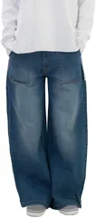 Happy Honu(ハッピー ホヌ) デニム ワイド ベイカー パンツ 大きい サイズ ブルー( ブルー,  4L)