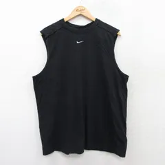 XL/古着 ナイキ NIKE ノースリーブ Tシャツ メンズ ワンポイントロゴ センタースウォッシュ コットン クルーネック 黒 ブラック 25jun28 中