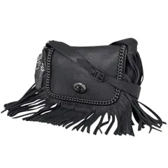 【在庫一掃】 コーチ COACH ロゴ フリンジ ショルダーバッグ ターンロック ショルダーバッグ レザー ブラック レディース 【中古】