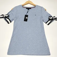 【未使用品】TOMMY HILFIGER　リボン 半袖 Tシャツ　XSサイズ　ブルー 水色　刺繍ロゴ