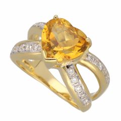 Ponte Vecchio ポンテヴェキオ ハートファンシーカット シトリン(2.80ct)ダイヤモンド(0.26ct)ハート リング 日本サイズ約12号 #52 750 K18 YG イエローゴールド 鑑別書【送料無料】【中古】25030227