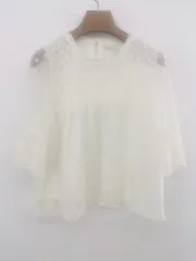 ◇ earth music&ecology レース 五分袖 ブラウス カットソー サイズF アイボリー系 レディース P  【1302200012791】