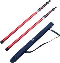 【在庫処分】テントポール タープポール アルミ 2本セット 230cmまで延長可能 4段階高さ調節 新型 伸縮タイプ スライド式 コンパクト 雷保護キャップ付き 収納付き