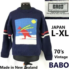 70s/Vintage/ニュージーランド製★BABO★ウールニットセーター【メンズL-XL程度/ネイビー/navy】カンガルー/カウチン/tops/Jacket◆cBH936<sale>のサムネイル