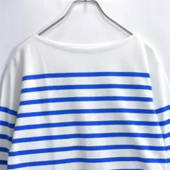 フランス製 ORCIVAL オーシバル バスクシャツ ラッセルボーダー 長袖 カットソー ヴィンテージ ホワイト ブルー ビンテージ ヨーロッパ古着 メンズ S相当