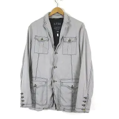 アルマーニ ジーンズ ARMANI JEANS 30周年記念 アニバーサリーモデル ジャケット サファリジャケット ワイヤー シングル 3ボタン コットン L 50 グレー イタリア製 国内正規品のサムネイル