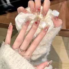 【在庫セール】成人式 つけ爪 光沢 ショート 結婚式長め ショート 花嫁 ネイル ネイル グラデーション 手作りネイルチップ チップ秋冬 かわいい (バラ赤い) 和風 夏 ロング春 ネイルチップ ネイルチップ 30枚入り 人気ネイル CQJSYL