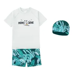 ☆ A×ホワイト ☆ 4T(90cm) ☆ キッズ水着 ラッシュガード 半袖 キッズ 水着 セパレート 男の子 スイムウェア スイミングウェア 子供 子ども こども ジュニア 上下セット 半袖 ラッシュガード 海パン ショートパンツ おしゃれ