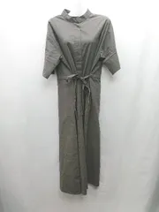 ◇ ⊂ manana ウエスト紐付き ハイネック 半袖 ロング丈 ワンピース サイズF ダークカーキ系 レディース E  【1501230032827】