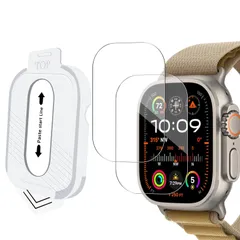 【特価セール】傷防止 アップルウォッチウルトラ/アップルウォッチウルトラ2 指紋防止 気泡防止 高透過率 対応 画面保護 強化ガラス 貼り付け便利 ガイド付き 保護フィルム(2024/2023/2022 ガラスフィルム 用 2/1 49mm) Ultra Wa