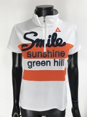 【USED】le coq sportif ルコック ポリエステル ハーフジップ ハイネック 半袖 シャツ ロゴ刺繍 ホワイト 白 オレンジ レディース L ゴルフウェア