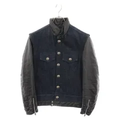 CHROME HEARTS (クロムハーツ) DNM LTHR SLVD デニム クロスボール レザージャケット インディゴ/ブラックのサムネイル