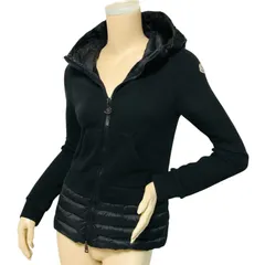 MONCLER★モンクレール・レディース MAGLIA CARDIGAN  ブランドアイコンワッペン フード付 ダブルジップ スウェット切替し ダウンパーカー(XS/S相当)イタリア製 ダウンジャケット ブラック カジュアル 秋冬物 スウェットパーカー