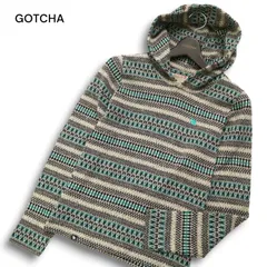 GOTCHA ガッチャ 秋冬★ ロゴ刺繍 ネイティブ柄 プルオーバー ニット パーカー フーディー Sz.XS メンズ 日本製 サーフ