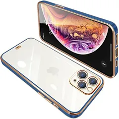 iPhone 11 Pro_ブルー iPhone11 Pro ケース クリア 透明 アイフォン11pro カバー スマホケース 全面保護 耐衝撃 TPU メッキ加工 シリコン スリム 薄型 ストラップホール付き 落下防止ブルー