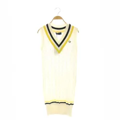 フレッドペリー FRED PERRY ノースリーブVネックニットワンピース ひざ丈 ビジュー コットン USA6 M アイボリー マルチカラー /YQ ■OS