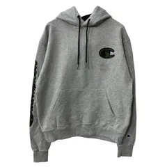 Champion ロゴスウェット パーカー M グレー チャンピオン フーディー プルオーバー トップス 袖プリント 古着卸 アメリカ仕入 a709-5121