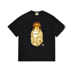 【A BATHING APE 】 2色選択可能  アベイシングエイプ 大人気 BAPEＴシャツ  男女兼用 春夏  半袖 黒 白 ブラック ホワイト ZXC170