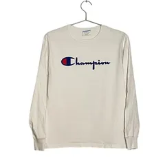 【Champion】 長袖カットソー（Uネック）｜Mサイズ相当｜レディース｜ホワイト｜フロントロゴ｜シンプル＆着回し力◎