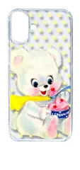 【新品未使用】iPhone16 Plus アイフォン16プラス クリア ハードケース ( テディベアとアイスクリーム ) くま レトロ 星 スター ドット cl-ip16plus-182
