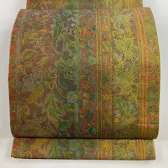 【美品】 袋帯 秀品 花唐草 草花 金彩 赤茶 全通 正絹 【中古】
