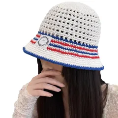 バケットハット 手編み風 チューリップ ハット レディース トリコロールカラー 小顔 効果 韓国 ファッション カジュアル 通気性 帽子 UV 対策 メッシュ バケハ HAT 大きい 大きめ 春 夏 秋 白 色 ホワイト  [ホワイト] [Free Size]
