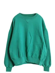 【お得なクーポン配布中!】 90s USA製 ラッセル 無地 スウェット メンズ レディース L 古着 オールド トレーナー 前V 裏起毛 ヘビーウェイト ワンポイント ブランク 緑