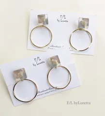 3color square hoop pierce/earring(Beige)ピアスイヤリン