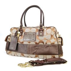 COACH ボストンバッグ 10392 2way シグネチャー キャンバス レザー ブラウン系 旅行 カバン 鞄 ショルダー 付属 コーチ