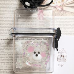 キラキラくまのグミ缶風 クリアケースデコ シガレットケース ピンク クリア グミベア