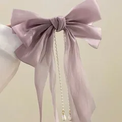✨大きめリボン×ビジュー揺れチャーム🎀 清楚かわいいロングリボンバレッタ✨パーティ 通勤 通学 デート おしゃれ お洒落 チャーム クリップ 簡単 コスプレ ペンミ コンサート ライブ 結婚式 入学式 通学 ファッション