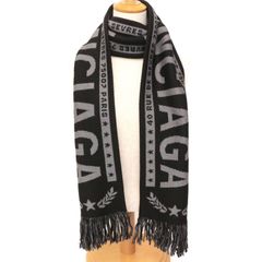 バレンシアガ 40 RUE DE SEVRES 75007 PARIS マフラー ストール スカーフ フリンジ フットボールスカーフ タオルマフラー アクリル 黒 ブラック black グレー チャコールグレー BALENCIAGA