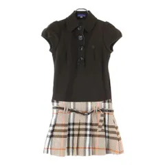 BURBERRY BLUE LABEL (バーバリーブルーレーベル) ノバチェック柄切り替え ワンポイントロゴ刺繍 コットン パフスリーブ 半袖 ポロシャツ ワンピース ブラウン レディース FM506-158-50