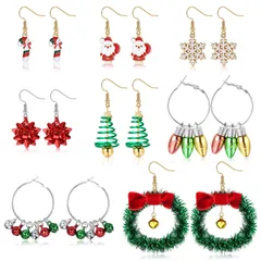 【数量限定】レディース 人気 ピアス アレルギー対応 キャンディ ピアス ピアス ツリー サンタクロース 16個 クリスマス リボン 鈴 雪の結晶 ベル 8ペア 花輪 おしゃれ 女性 可愛い LOYALLOOK フープピアス アクセサリー フックピアス