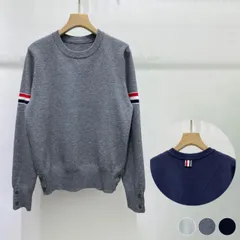 ニット レディース 韓国 トップス プルオーバー トリコロール ライン ボタン クルーネック おしゃれ カジュアル セーター 通学 長袖 秋 冬 春 おしゃれ 紺 グレー 白