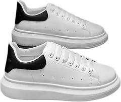 お洒落なファッションと雑貨fuwashop 厚底スニーカー 3cm レディース 可愛い レザー 白 黒 ローカット 滑り止め 脚長効果 歩きやすい 疲れない 通気性 韓国ファッション 20代 30代(ホワイト/ブラック,  26.0 cm)