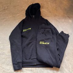 ATHLETA アスレタ セットアップスウェットキッズ150cm ジャージ上下 フーディー ジップアップ ブラック 黒 BLK ワンポイント ロゴ スポーツウェア  サッカーウェア アウトドア