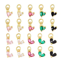 [PH PandaHall] 20個 ハート ラインストーン チャーム キュービックジルコニア 18Kメッキ ラインストーン チャーム 心 ペンダント ネックレス ブレスレット ピアス用 1