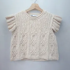 ◇ ⊇ ZARA ザラ 無地 半袖 ニットセーター サイズS ベージュ系 レディース E  【1506230031597】