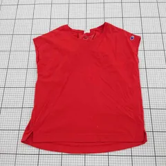 ◇ ⊂ Champion チャンピオン ロゴ刺繍 ノースリーブ Tシャツ カットソー サイズM レッド系 レディース E  【1508260059343】